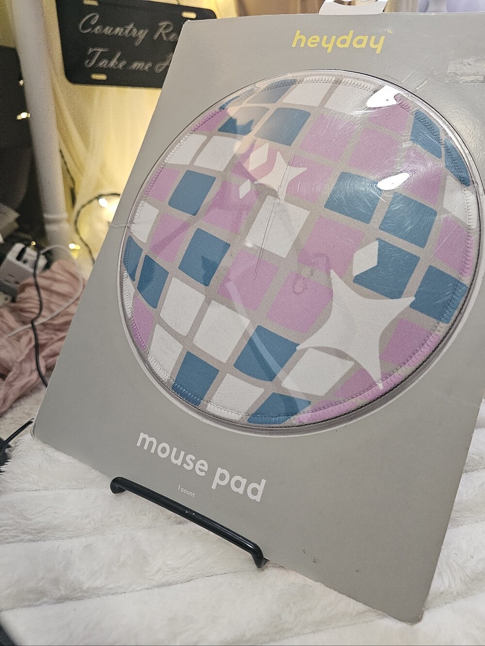 heyday Round Mouse Pad - Pastel Pink, Blue & White Geometric